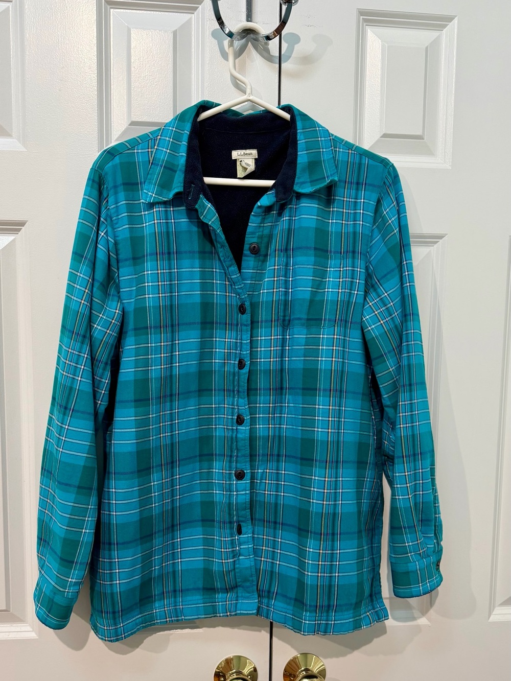L.L. Bean Teal Plaid Fleece Lined Flannel Button-Down Shirt